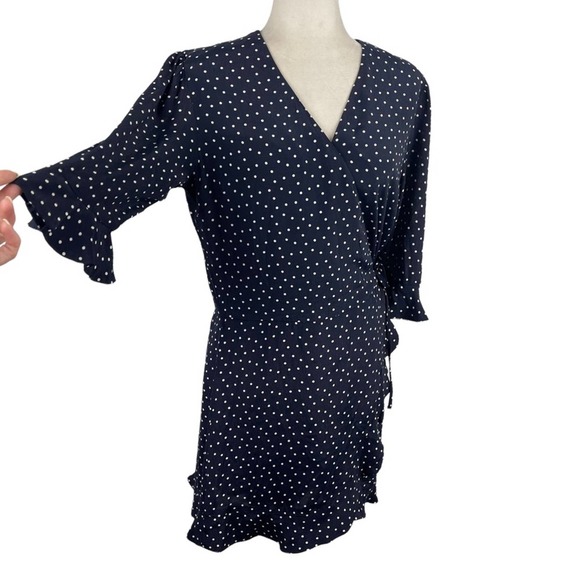 LOFT Polka Dot Wrap Ruffled V-Neck Romper in Navy & White Size 6 Skort Dress - Picture 11 of 16